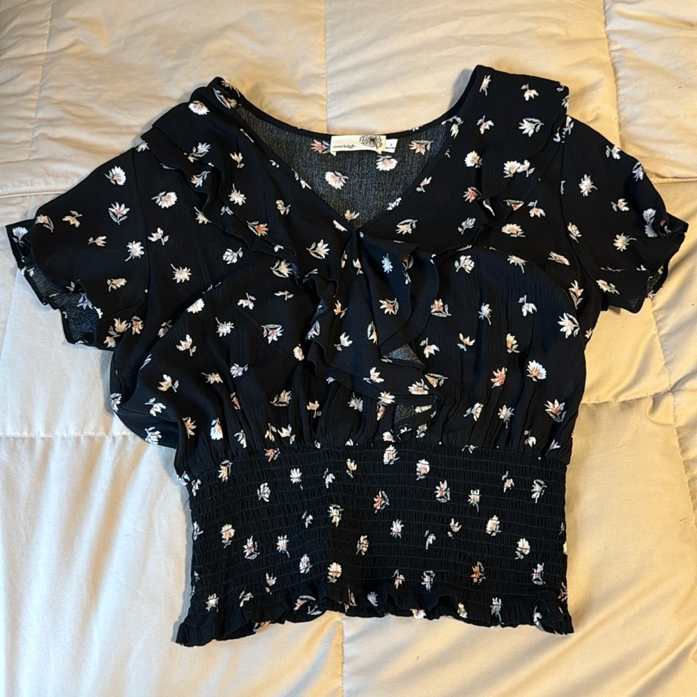NWOT Black Floral Top